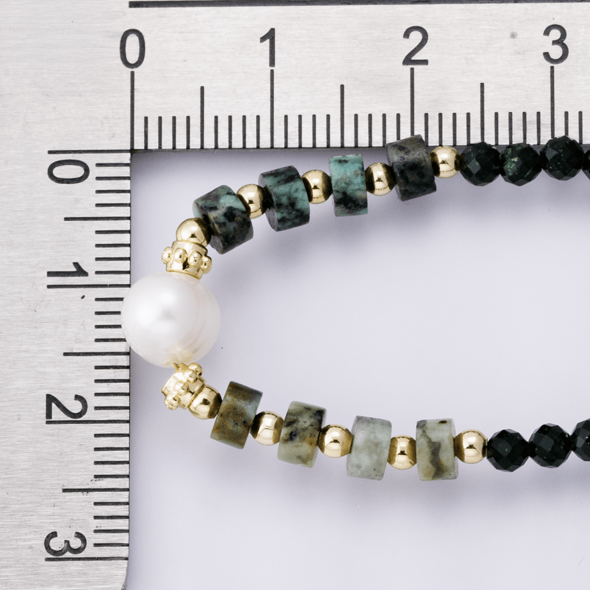 24K Gold Filled Shell Pearl Amazonite Multifaceted Gemstone Cable Chain Half 16.5 Inch Necklace w. Extender | WA-04174