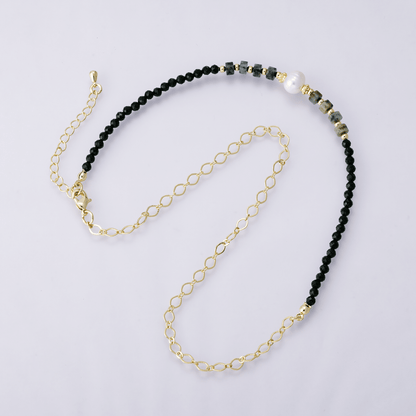 24K Gold Filled Shell Pearl Amazonite Multifaceted Gemstone Cable Chain Half 16.5 Inch Necklace w. Extender | WA-04174