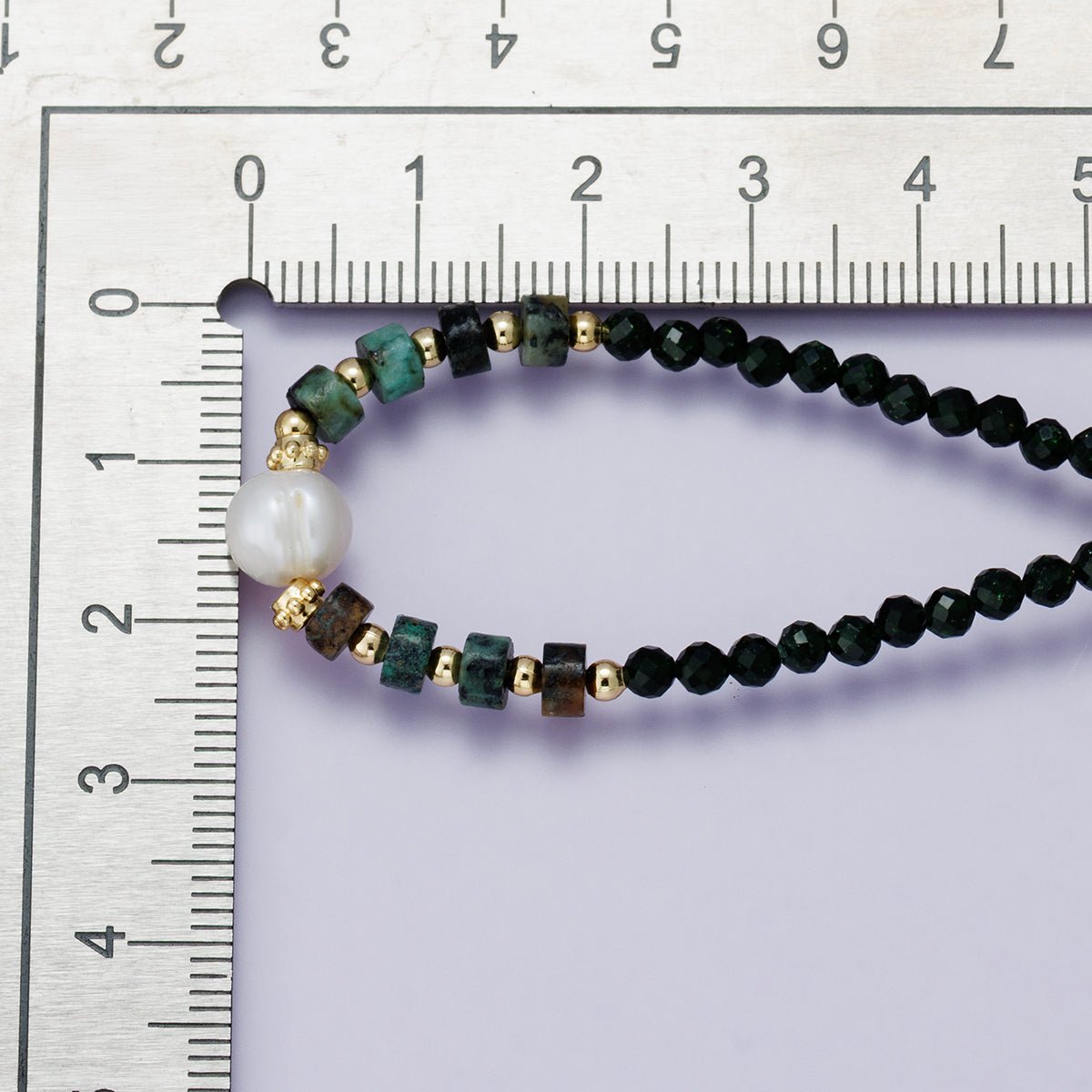 24K Gold Filled Shell Pearl Amazonite Multifaceted Gemstone Cable Chain Half 18 Inch Necklace w. Extender | WA-04230