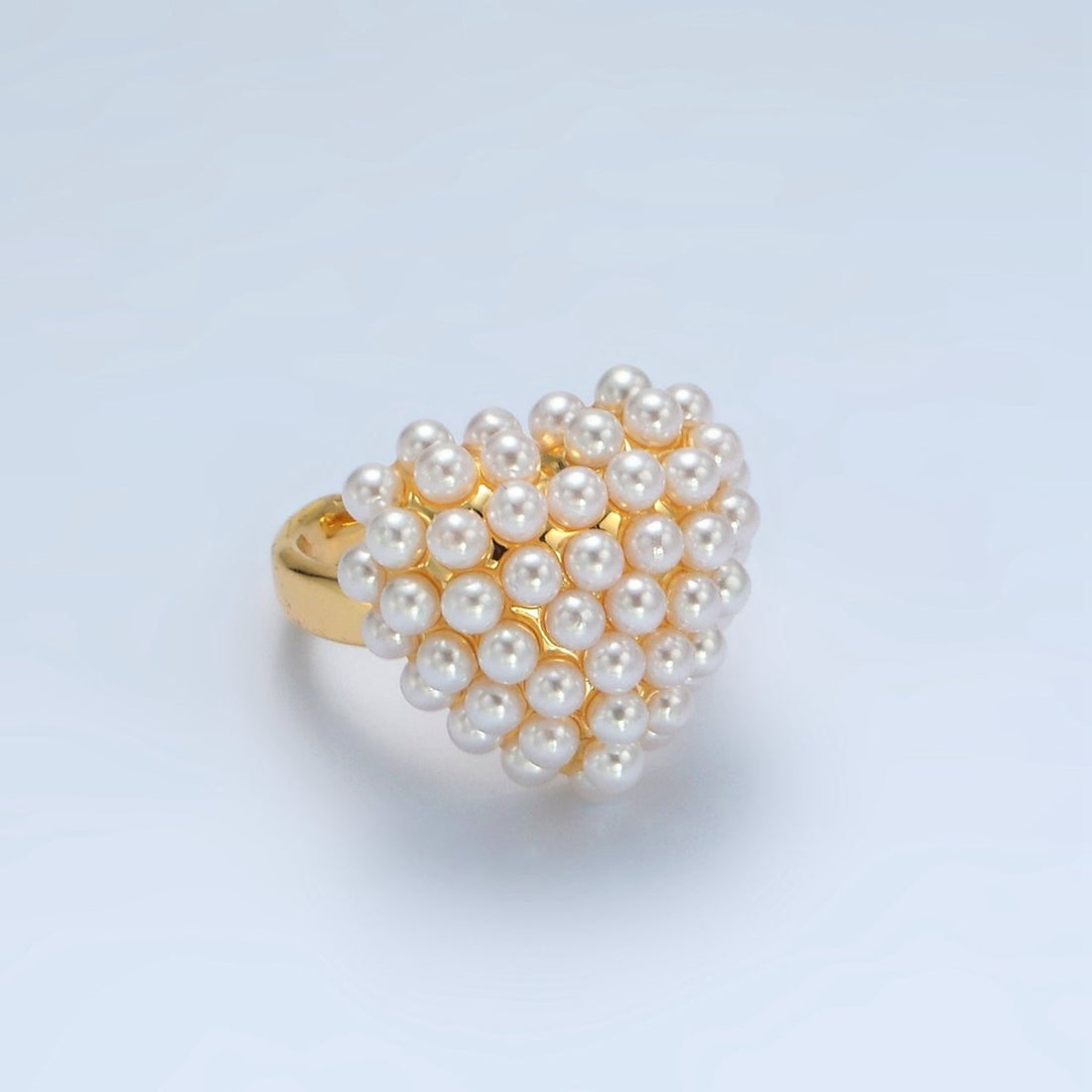 24K Gold Filled Shell Pearl Beaded Bubble Heart Signet Ring | O1396