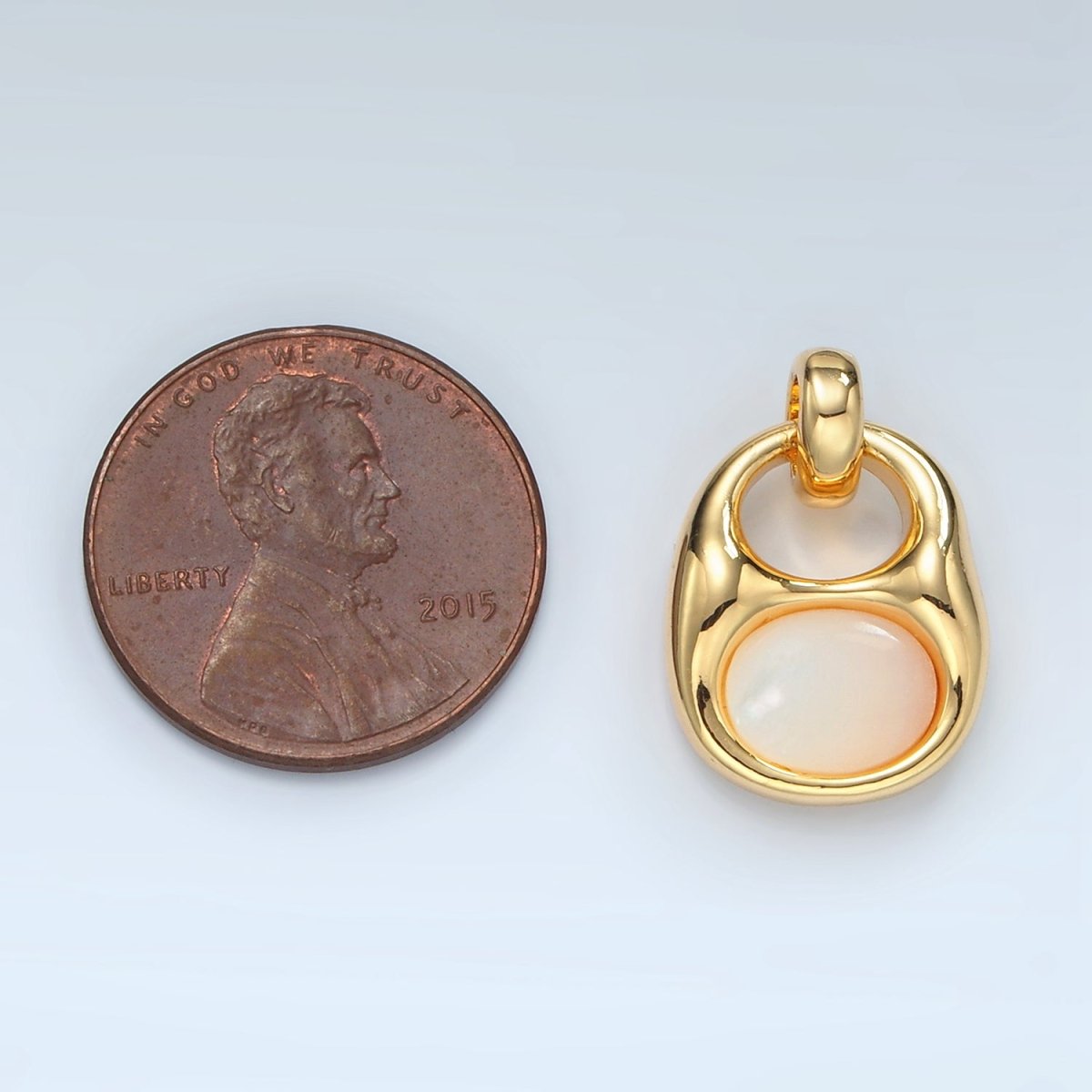 24k Gold Filled 18mm Shell Pearl Bezel Can Opener Charm | D699