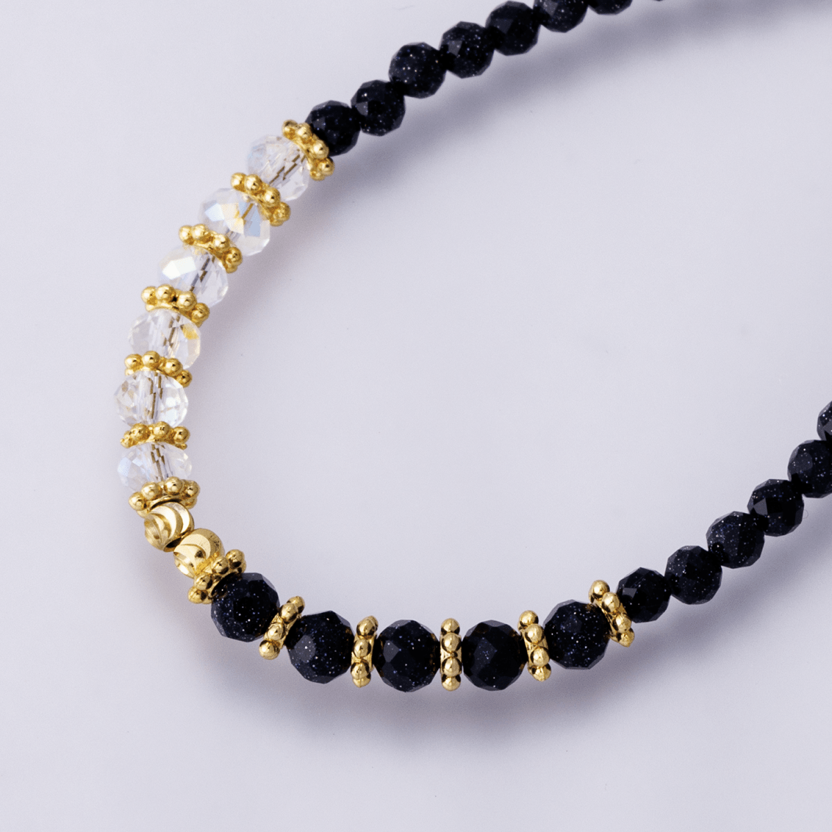 24K Gold Filled Shell Pearl Blue Sunstone Multifaceted Gemstone Ball Cable Chain Half 16.5 Inch Necklace w. Extender | WA-04172