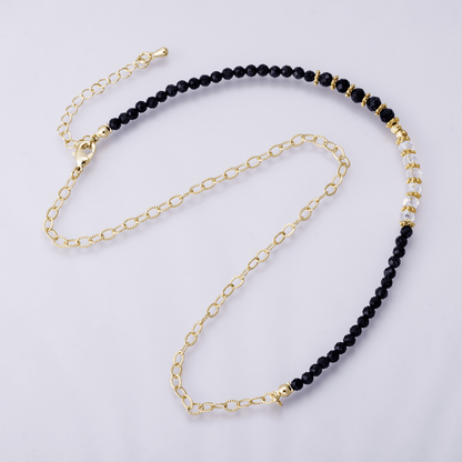 24K Gold Filled Shell Pearl Blue Sunstone Multifaceted Gemstone Ball Cable Chain Half 16.5 Inch Necklace w. Extender | WA-04172