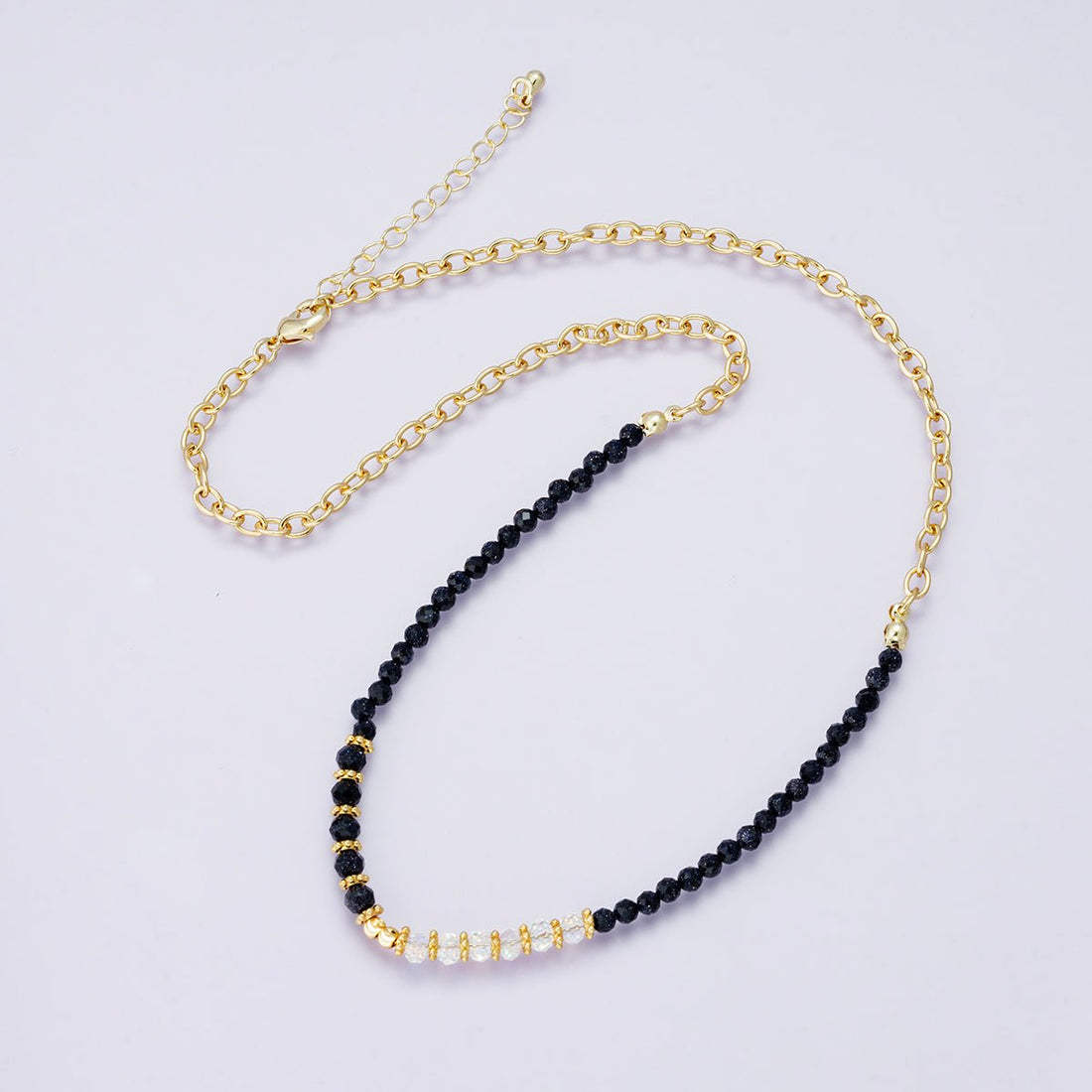 24K Gold Filled Shell Pearl Blue Sunstone Multifaceted Gemstone Ball Cable Chain Half 17 Inch Necklace w. Extender | WA-04235