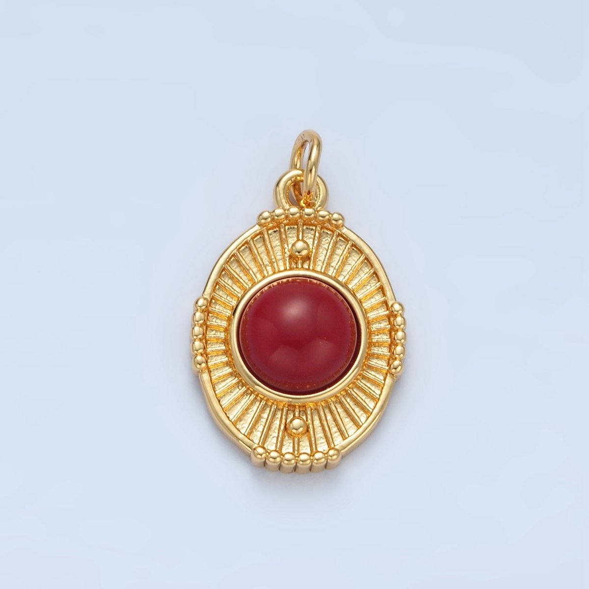 24K Gold Filled Shell Pearl, Carnelian Beaded Sunburst Oval Charm | X594