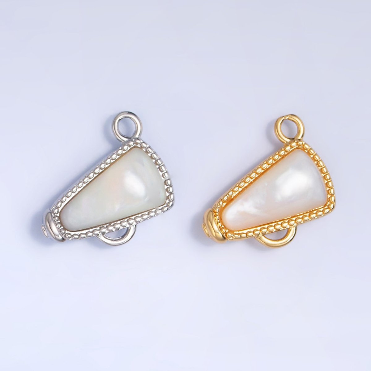 24K Gold Filled Shell Pearl Cheer Megaphone Charm in Gold &amp; Silver | W050