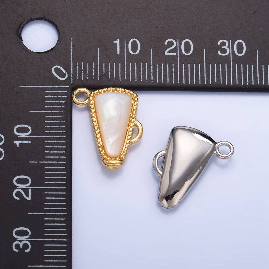 24K Gold Filled Shell Pearl Cheer Megaphone Charm in Gold &amp; Silver | W050