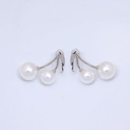 24K Gold Filled Shell Pearl Cherry Fruit Stud Earrings in Gold &amp; Silver | AB868