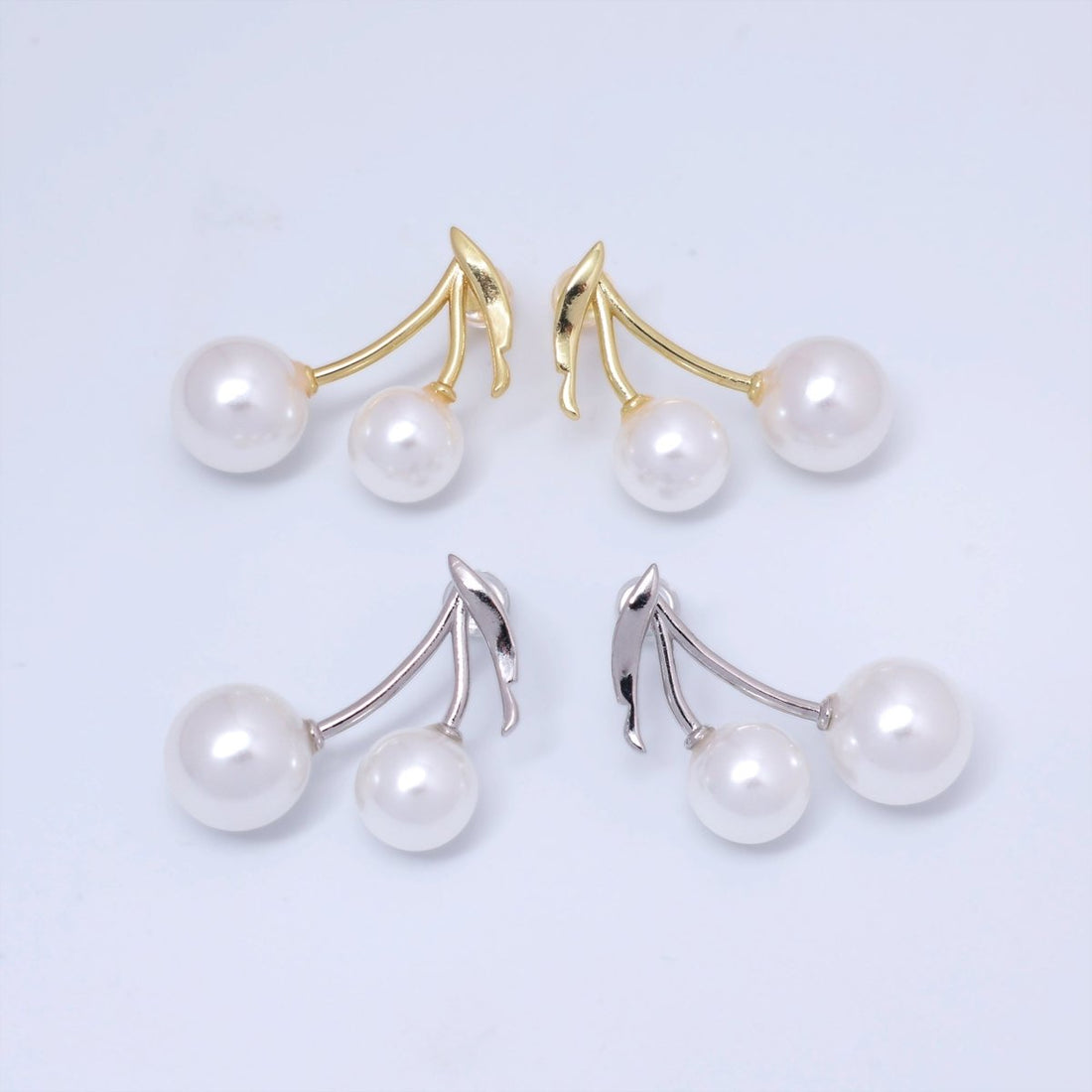 24K Gold Filled Shell Pearl Cherry Fruit Stud Earrings in Gold &amp; Silver | AB868