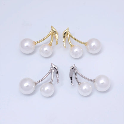 24K Gold Filled Shell Pearl Cherry Fruit Stud Earrings in Gold &amp; Silver | AB868