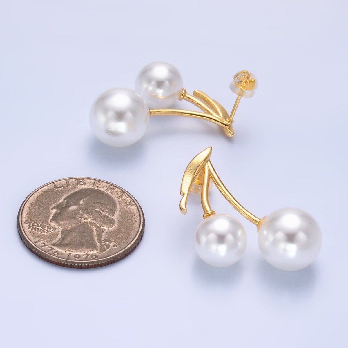 24K Gold Filled Shell Pearl Cherry Fruit Stud Earrings in Gold &amp; Silver | AB868