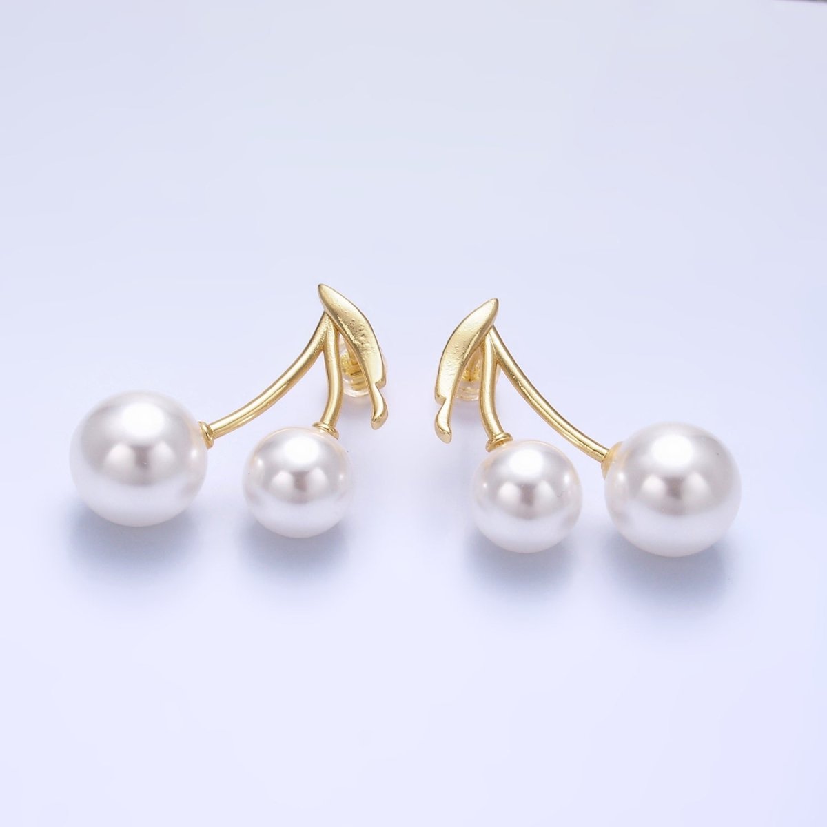 24K Gold Filled Shell Pearl Cherry Fruit Stud Earrings in Gold &amp; Silver | AB868