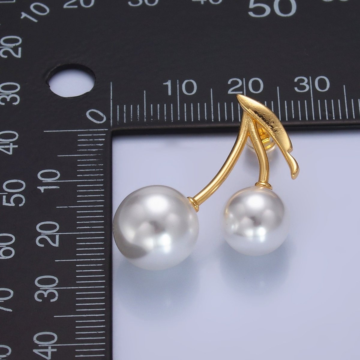 24K Gold Filled Shell Pearl Cherry Fruit Stud Earrings in Gold &amp; Silver | AB868