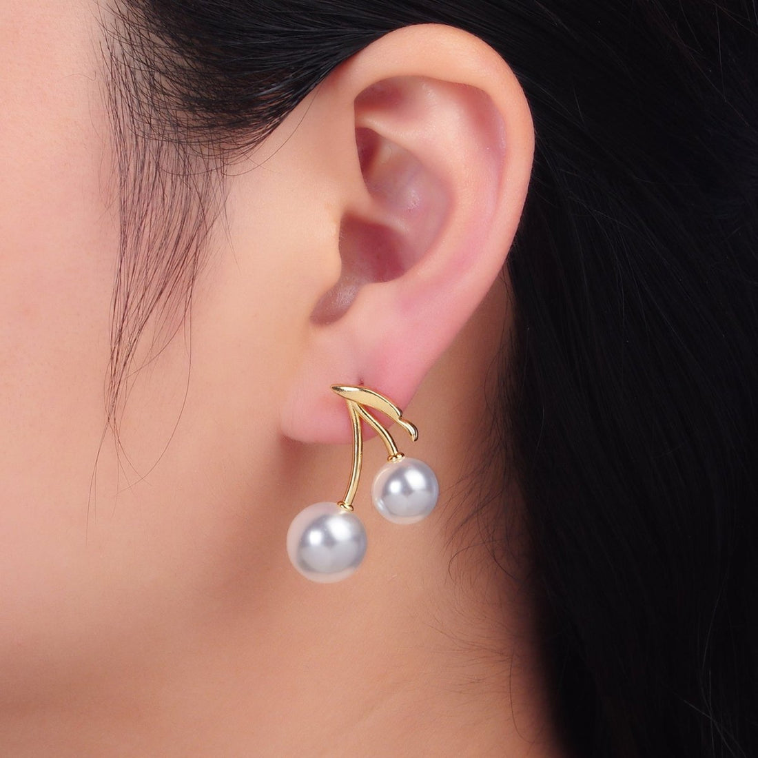 24K Gold Filled Shell Pearl Cherry Fruit Stud Earrings in Gold &amp; Silver | AB868