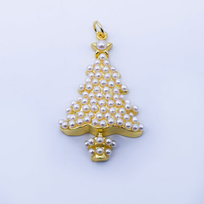 24K Gold Filled Shell Pearl Christmas Tree Charm in Gold &amp; Silver | C813