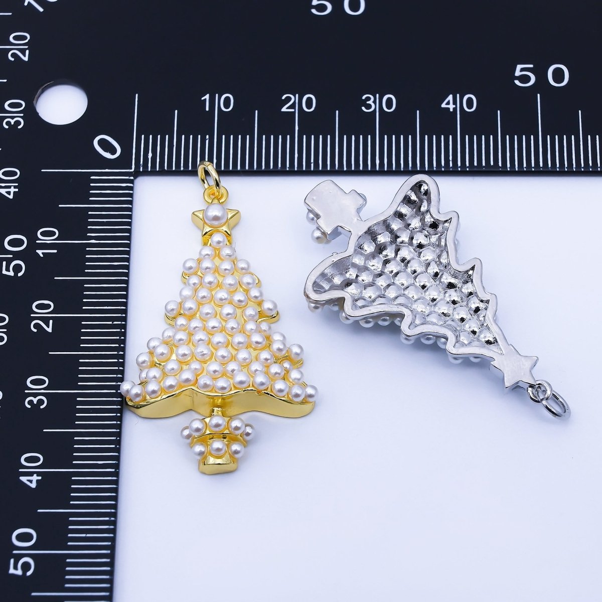 24K Gold Filled Shell Pearl Christmas Tree Charm in Gold &amp; Silver | C813