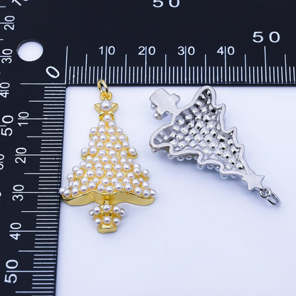 24K Gold Filled Shell Pearl Christmas Tree Charm in Gold &amp; Silver | C813