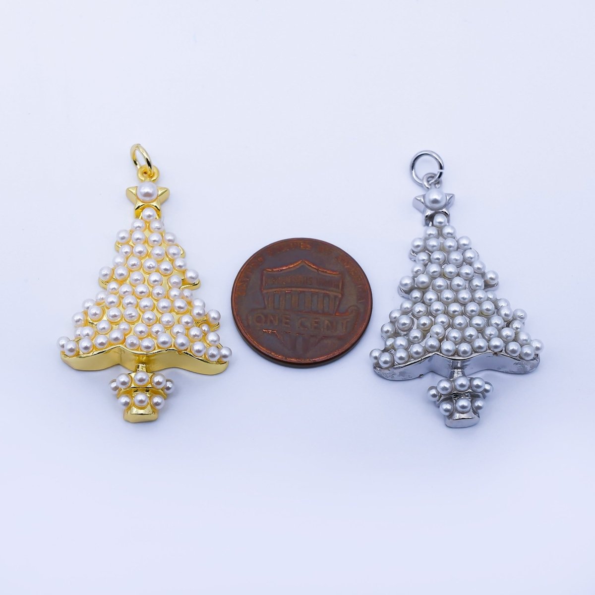 24K Gold Filled Shell Pearl Christmas Tree Charm in Gold &amp; Silver | C813