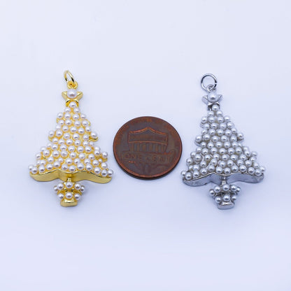 24K Gold Filled Shell Pearl Christmas Tree Charm in Gold &amp; Silver | C813