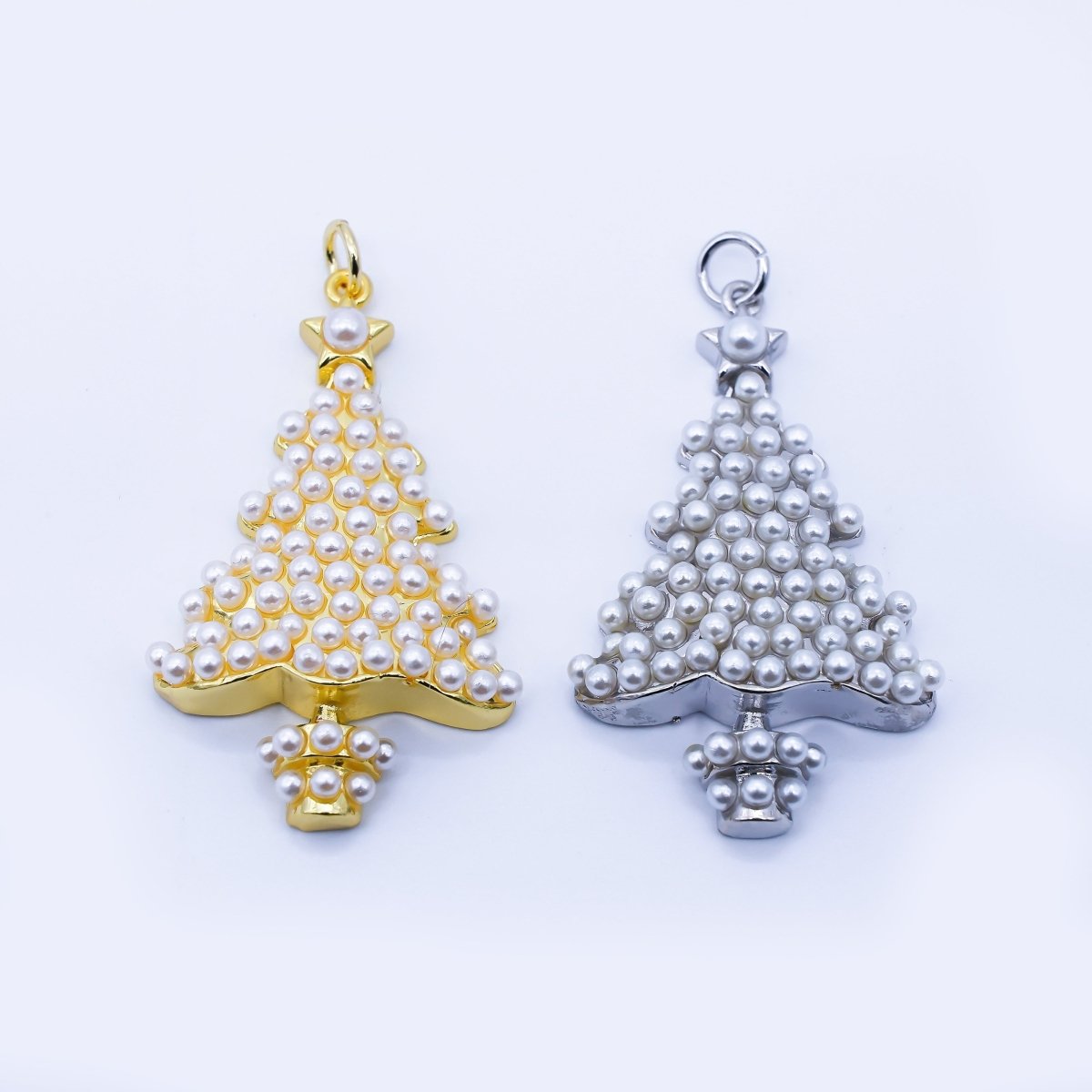24K Gold Filled Shell Pearl Christmas Tree Charm in Gold &amp; Silver | C813