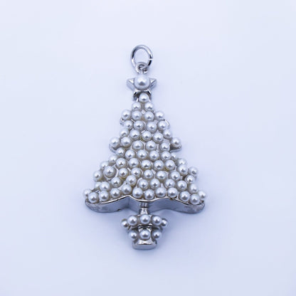 24K Gold Filled Shell Pearl Christmas Tree Charm in Gold &amp; Silver | C813