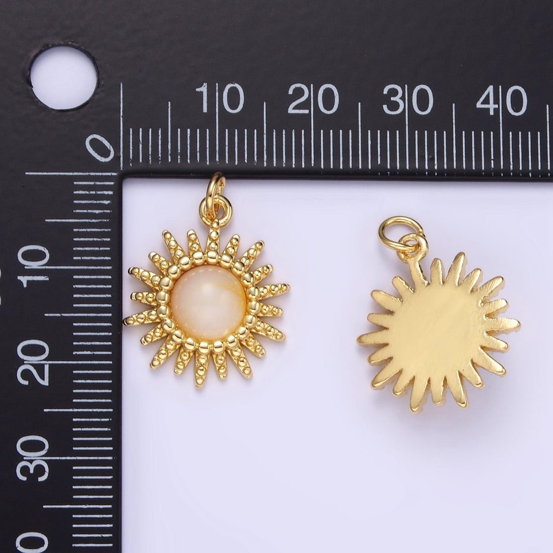24K Gold Filled Shell Pearl Dotted Celestial Sun Charm | E355