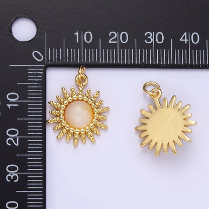 24K Gold Filled Shell Pearl Dotted Celestial Sun Charm | E355