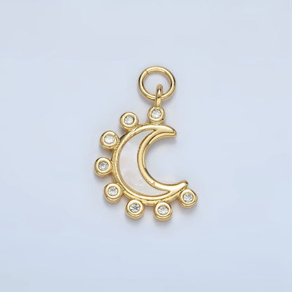 24K Gold Filled Shell Pearl Dotted Crescent Moon Charm | M138