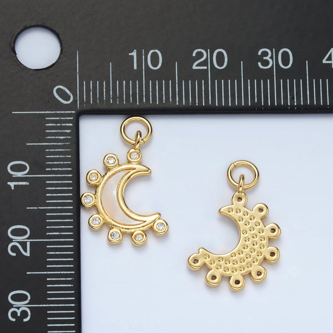 24K Gold Filled Shell Pearl Dotted Crescent Moon Charm | M138