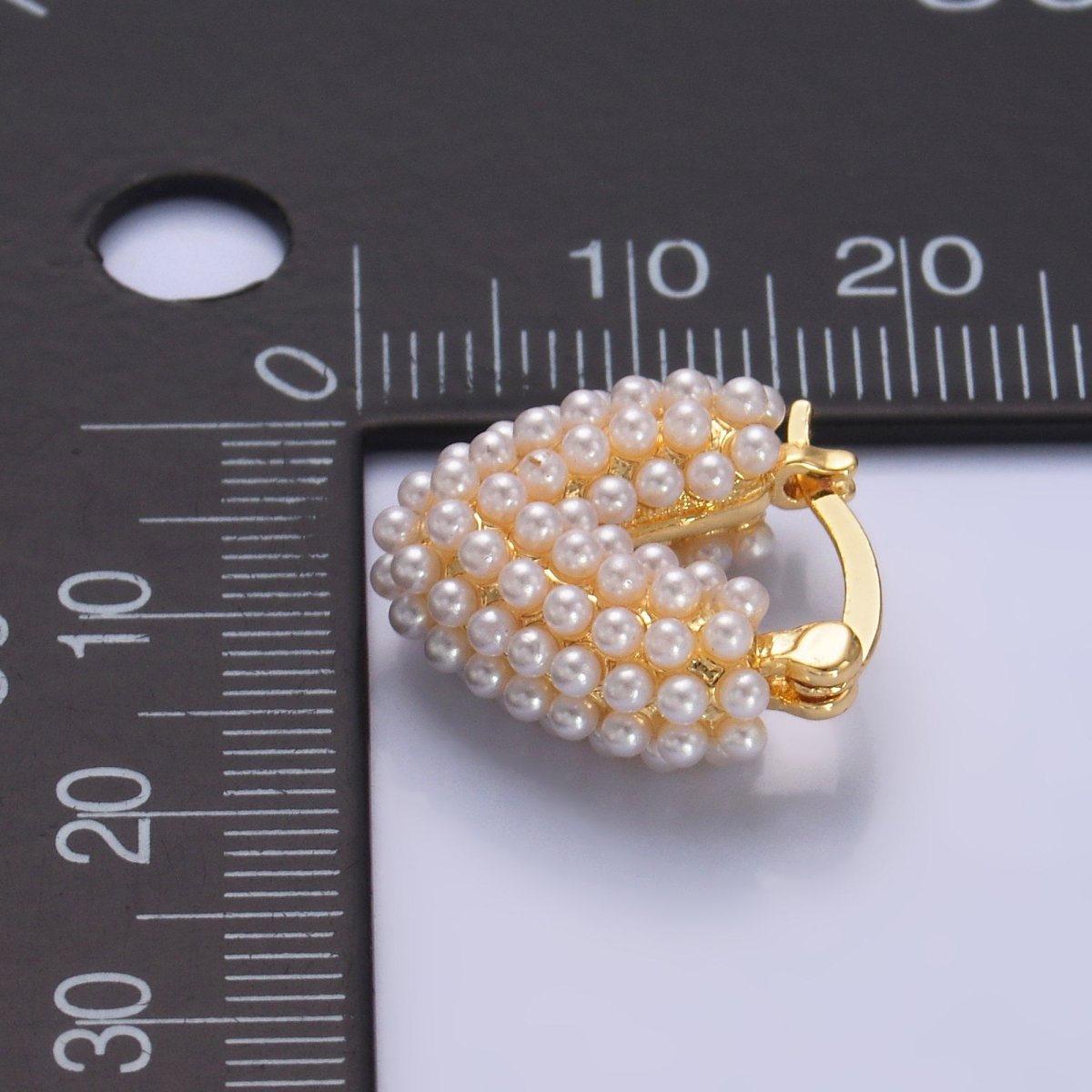 24K Gold Filled Shell Pearl Dotted Heart V-Shaped Latch Hoop in Gold &amp; Silver | AB694 AB695
