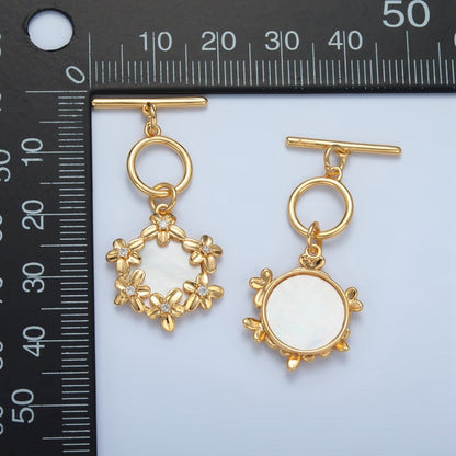 24K Gold Filled Shell Pearl Flower Toggle Clasps Closure Findings in Gold &amp; Silver | Z945