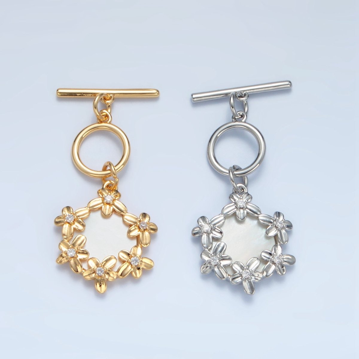 24K Gold Filled Shell Pearl Flower Toggle Clasps Closure Findings in Gold &amp; Silver | Z945