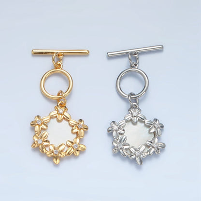 24K Gold Filled Shell Pearl Flower Toggle Clasps Closure Findings in Gold &amp; Silver | Z945