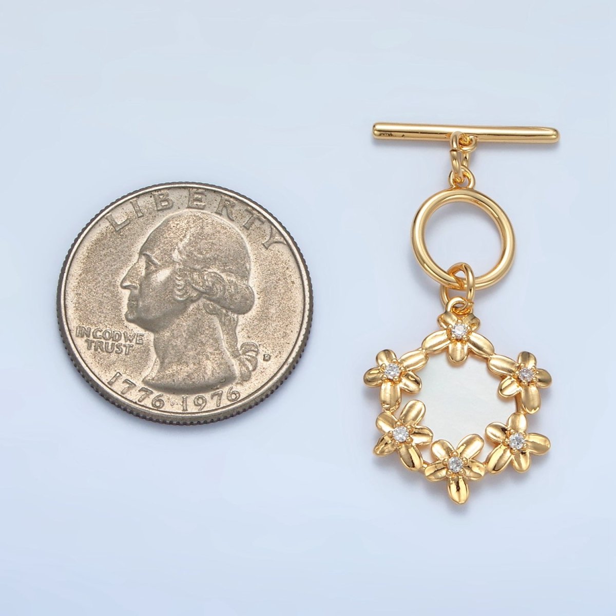 24K Gold Filled Shell Pearl Flower Toggle Clasps Closure Findings in Gold &amp; Silver | Z945