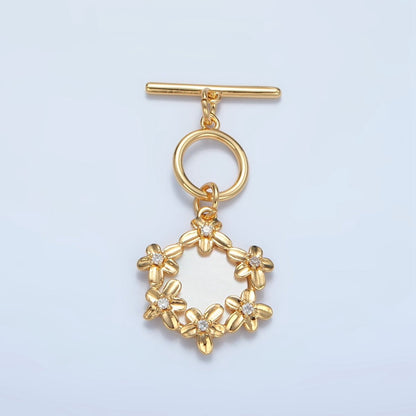 24K Gold Filled Shell Pearl Flower Toggle Clasps Closure Findings in Gold &amp; Silver | Z945