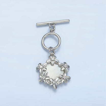 24K Gold Filled Shell Pearl Flower Toggle Clasps Closure Findings in Gold &amp; Silver | Z945