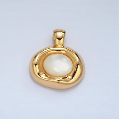 24K Gold Filled Shell Pearl Cabochon Gemstone Oval Molten Bezel Pendant | AA131