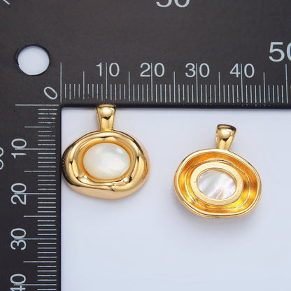 24K Gold Filled Shell Pearl Cabochon Gemstone Oval Molten Bezel Pendant | AA131