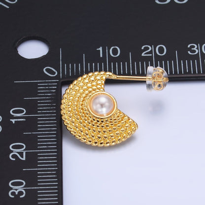 24K Gold Filled Shell Pearl Geometric Dotted C-Shaped Hoop Earrings Set | AB1421