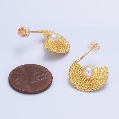 24K Gold Filled Shell Pearl Geometric Dotted C-Shaped Hoop Earrings Set | AB1421