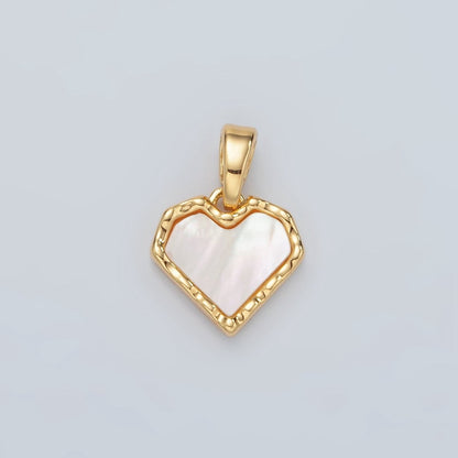 24K Gold Filled Shell Pearl Heart Hammered Bezel Pendant | H488