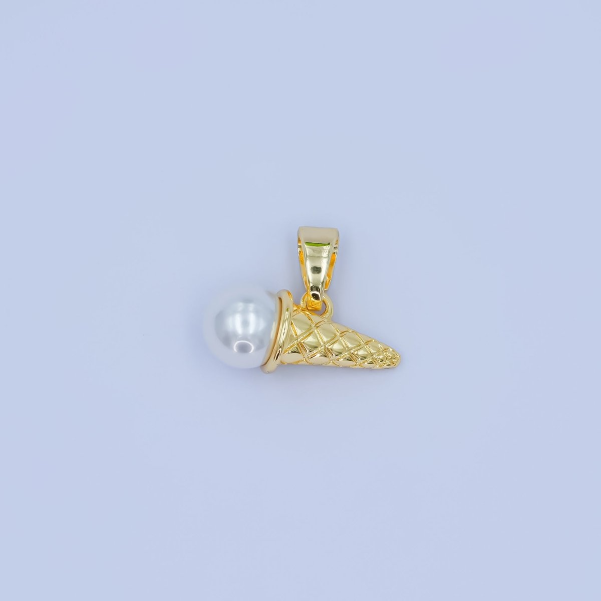 24K Gold Filled Shell Pearl Ice Cream Cone Desert Pendant | AA1481