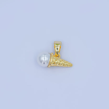 24K Gold Filled Shell Pearl Ice Cream Cone Desert Pendant | AA1481