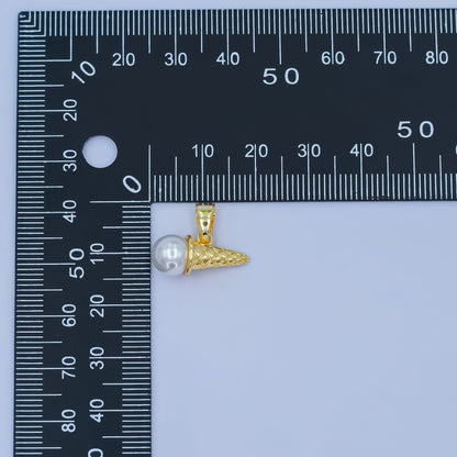 24K Gold Filled Shell Pearl Ice Cream Cone Desert Pendant | AA1481
