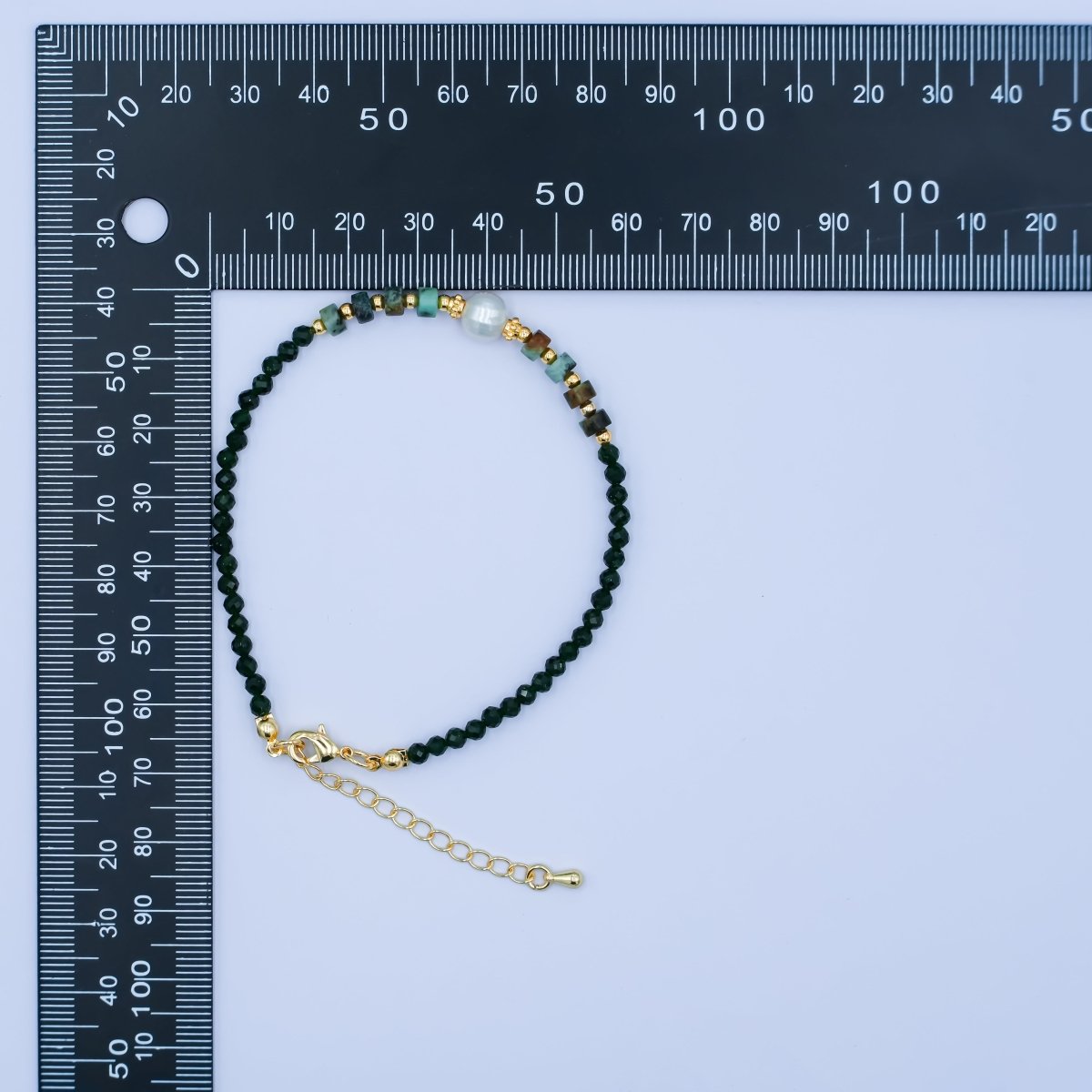 24K Gold Filled Shell Pearl Malachite Green Gemstone 7.5 Inch Bracelet | WA-2885