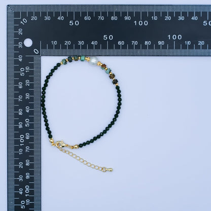 24K Gold Filled Shell Pearl Malachite Green Gemstone 7.5 Inch Bracelet | WA-2885
