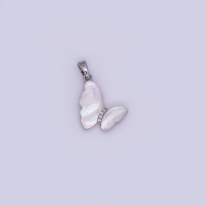 24K Gold Filled Shell Pearl Micro Paved CZ Butterfly Pendant | AA1022