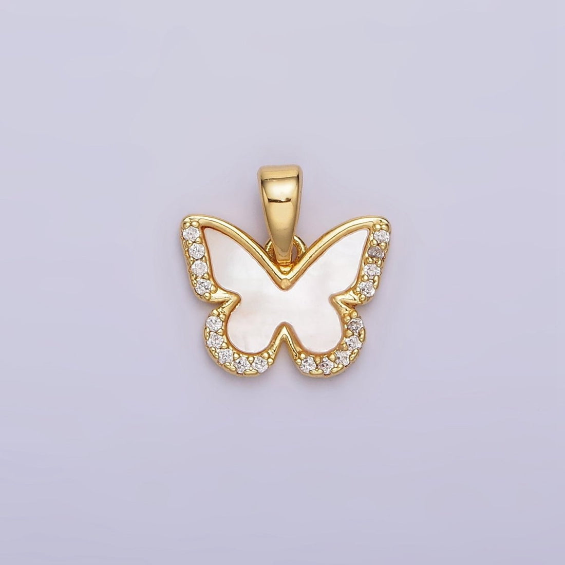 24K Gold Filled Shell Pearl Micro Paved CZ Butterfly Wings Pendant | AA-582