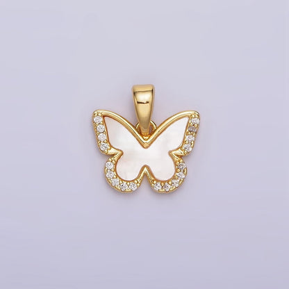 24K Gold Filled Shell Pearl Micro Paved CZ Butterfly Wings Pendant | AA-582