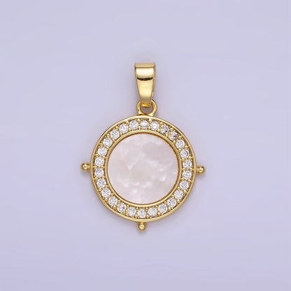 24K Gold Filled Shell Pearl Micro Paved CZ Round Pendant | AA1340